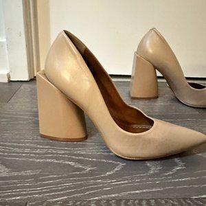 L'Intervalle Cream Coloured Block/Chunky Heel Pumps